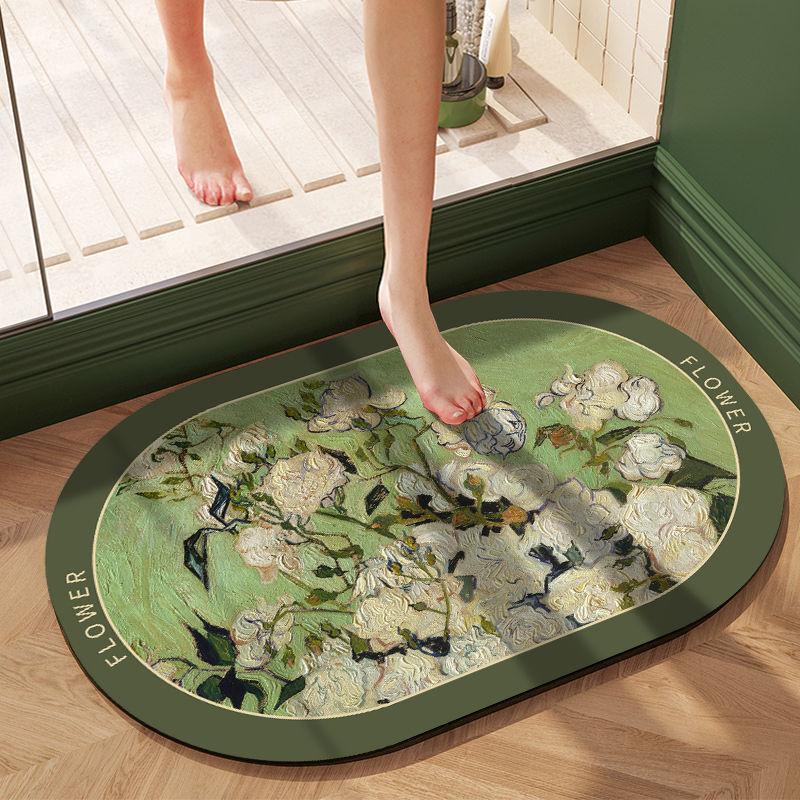 Garden Flowers Soft Diatom Mud Mat Toilet Washroom Slip-resistant Mat Oil Painting Restroom Moisture-wicking Foot Mat