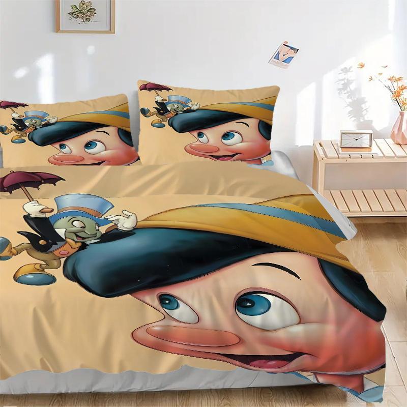 3-teiliges Pinocchio Jiminy Cricket Bettwäsche-Set (1 Bettbezug + 2 Kissenbezüge Ohne Kissenkern), Hochauflösender Druck für Zuhause und Wohnheim