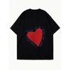Übergroßes Damen-T-Shirt mit kurzen Ärmeln, rotem Herz und Textaufdruck "Love is A Kiss on The Forehead"