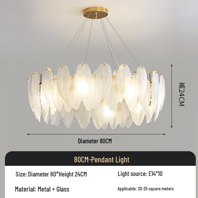 Postmodern Minimalist Feather Glass Chandelier for Living Room, Master Bedroom, or Dining Area