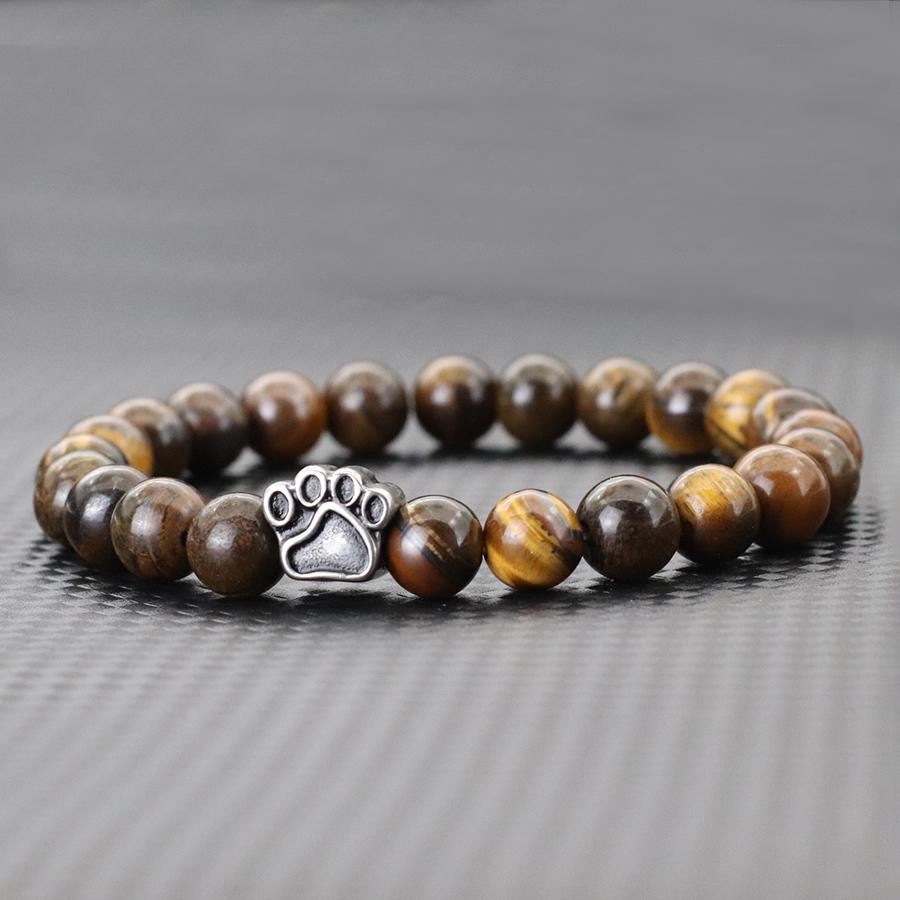 Natural Colored Imperial Beads Bracelet Men Titanium Steel Dog Paw Beaded Brazelet Women Simple Yoga Wrist Braslet Jewelry Homme