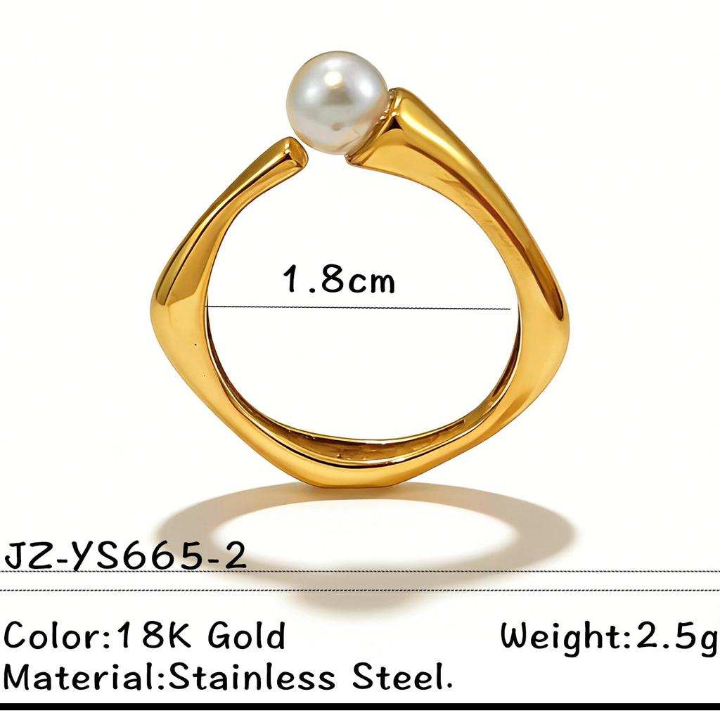 Stainless Steel Imitation Pearl Rings for Women Men Vintage Geometric Irregular Opening Rings Fashion Design Jewelry Accessories