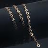 14K Rose Gold 585 Women Half Carved Heart Necklace And Link Bracelet Set 6mm Fine Jewelry Gift