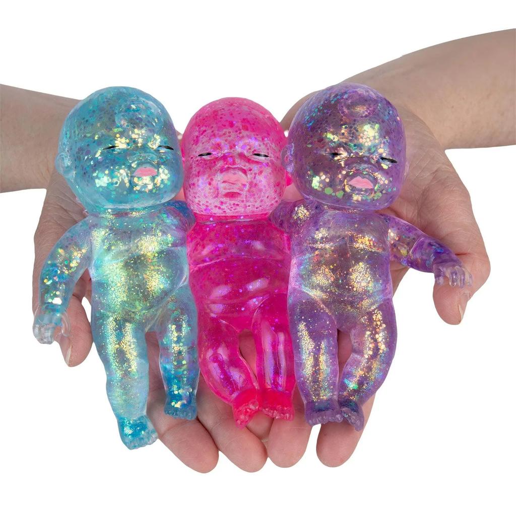 Confezione da 3 Giocattoli Morbidi in Silicone Glitterato da Spremere per Bambini: La texture a lento ritorno offre una sensazione soddisfacente, perfetta per alleviare lo stress