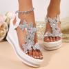 Shiny Crystal Wedge Heel Sandals for Women Fashion Clear PVC Platform Sandals Woman Thick Sole Rhinestone Butterfly Party Shoes