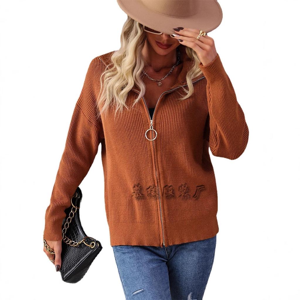 Autumn and winter knitted turtleneck solid color women's knitted sweater European and American zipper sweater women