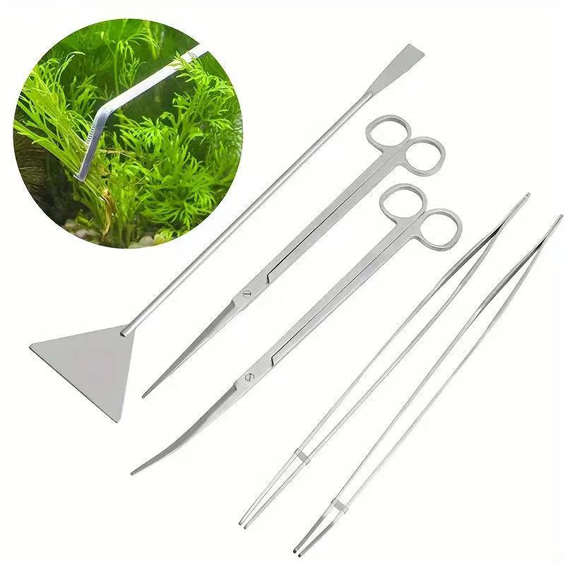 Stainless Steel Aquatic Plant Trimming Set: Tweezers, Scissors, and Planting Clips for Fish Tank Aquascaping