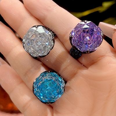 Jewelry Copper Bottom Gold-Plated Imitation Rose Cut Color Treasure Color Light Luxury Black Gold Ring Female 16Mm