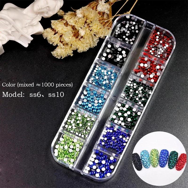 750 Stück Nagelkunst-Dekorationen, AB-Kristall-Nagel-Strasssteine in mehreren Größen, flache Unterseite, kristallklare Diamant-Edelsteine, DIY-Nägel, Glitzer