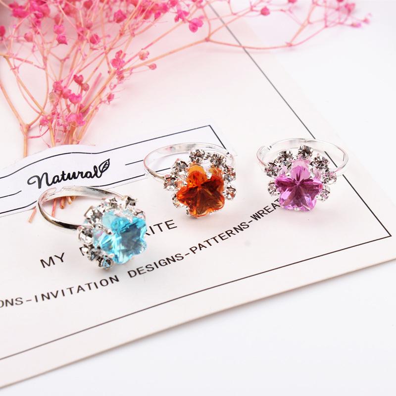 Adjustable Kids Diamond Artificial Gem Ring Jewelry Heart Crystal Finger Ring for Children Girls Birthday Party Gift