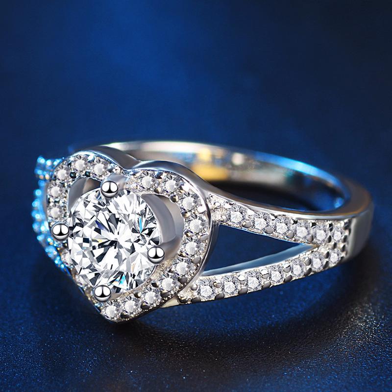 Europäischer und Amerikanischer Weißkupferschmuck Mikro-Inlay Ring Liebesherzring Imitationsdiamantring Damen Klassischer Stil