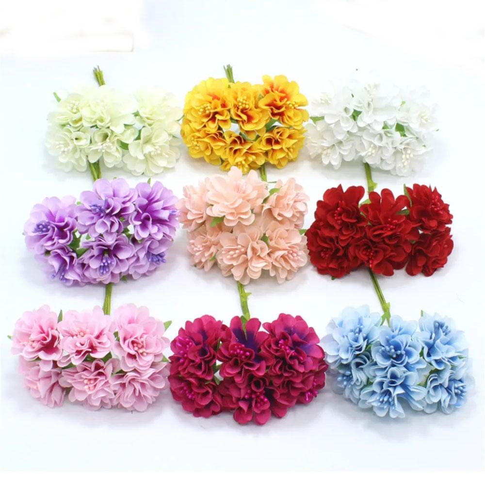 18PCS Bouquet Artificial Flowers Stamen Christmas Home Decorations Handmade Wreath Gift Scrapbook Craft Fake Plant Wedding Party