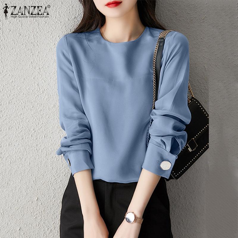 

ZANZEA Женские повседневные весенние блузки с круглым вырезом и длинными рукавами — модный сезонный стиль для любого случая