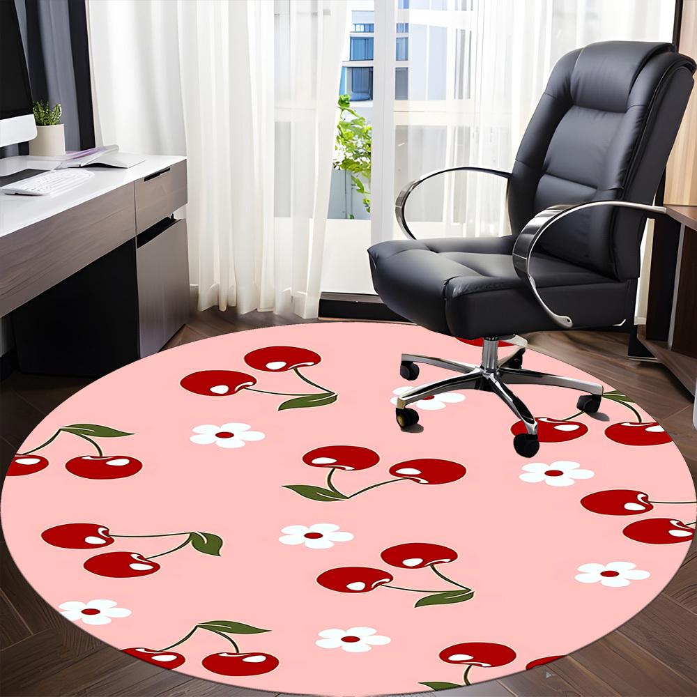 1pc Pink Cherries Office Round Area Rug, Under Office Chairs Bedroom Living Room Home Decor, Room Deco