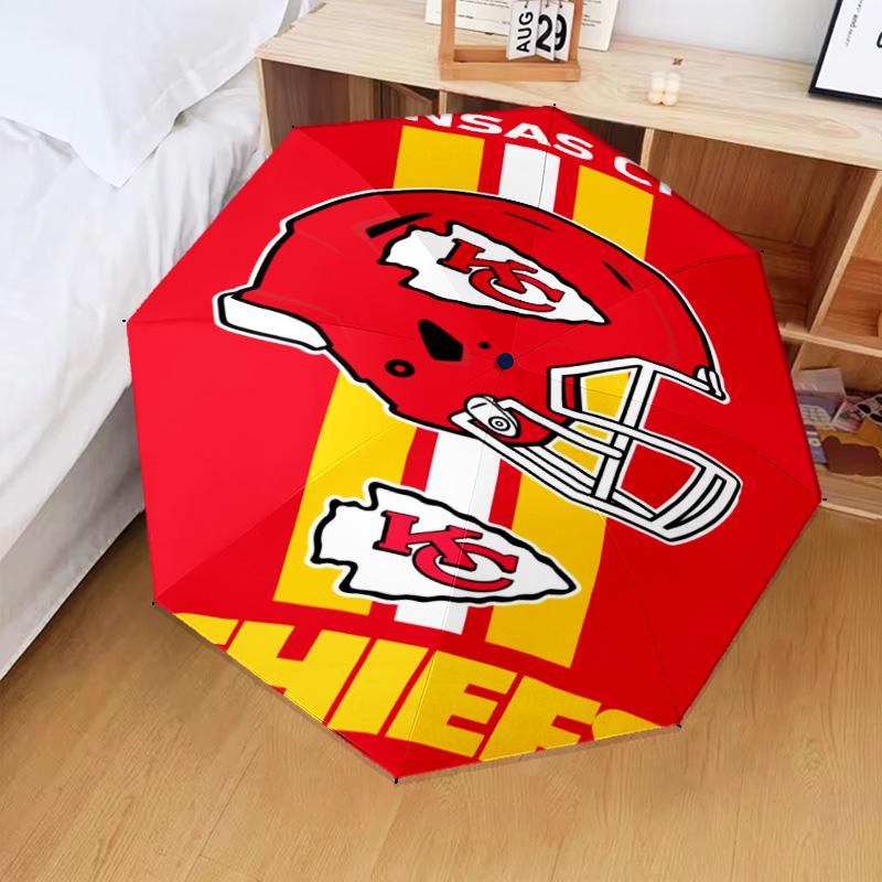 Kansas City Chiefs Football Umbrella Folding Umbrella, Automatic Umbrella 8-Frame for Travel, Camping Use Gift for Halloween Christmas