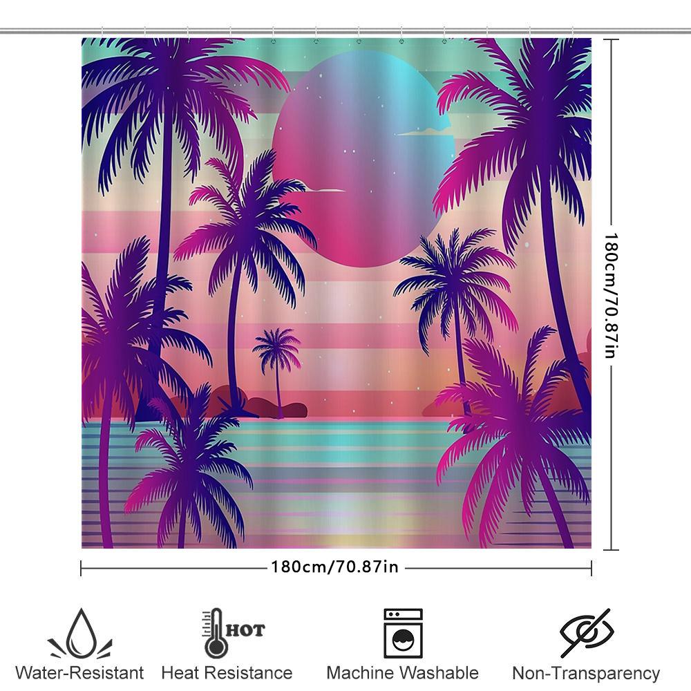 Tropical Beach Shower Curtain Ocean Sunset Palm Tree Liner Bathroom Decor Hawaiian Vibes Coastal Themed Home Textile Wall Hangin
