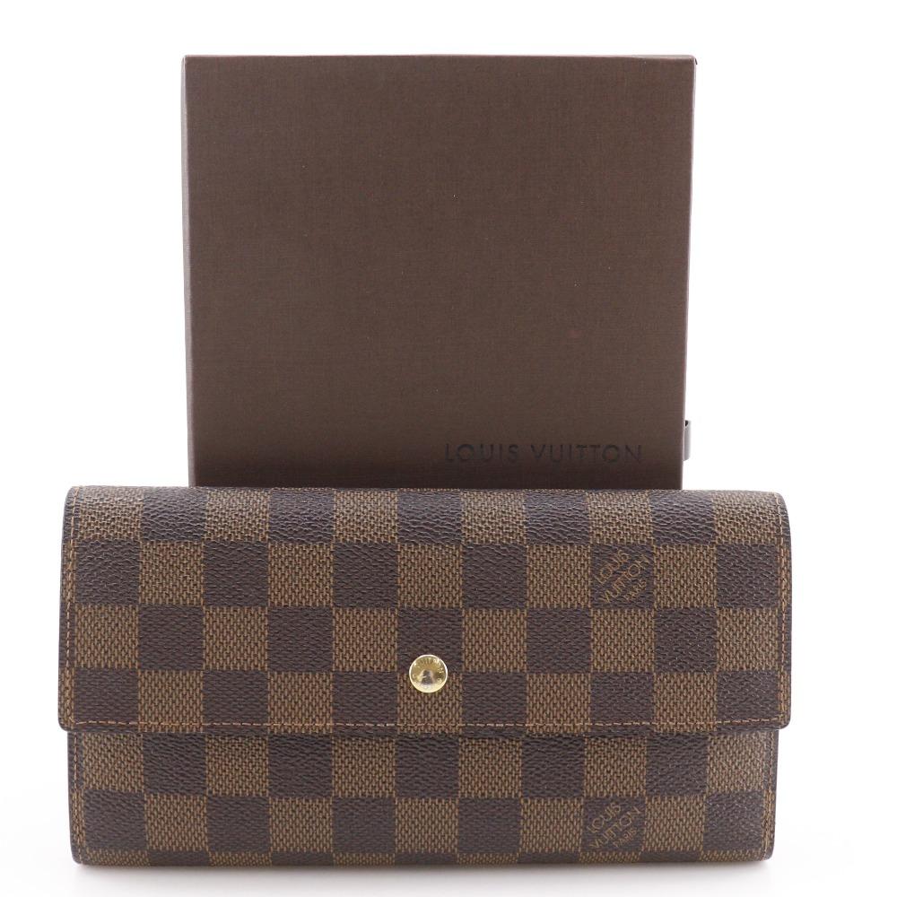 LOUIS VUITTON Portefeiulle International Purse N61217 Brown Damier canvas unisex Used