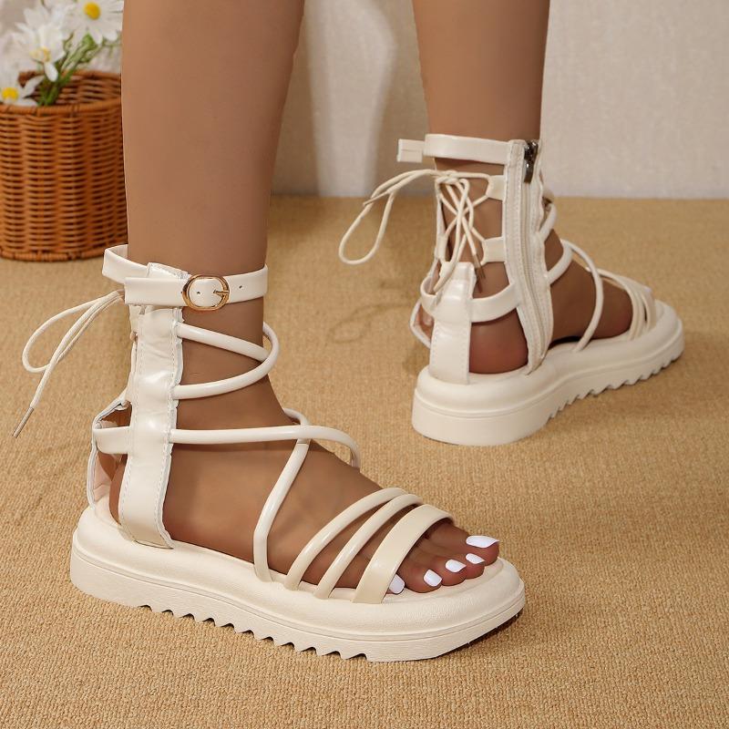 2024 Summer Hot Selling Women's Shoes Fashion Open Toe Women's Sandals Solid Color Casual Mid Heel Women's Roman Sandals