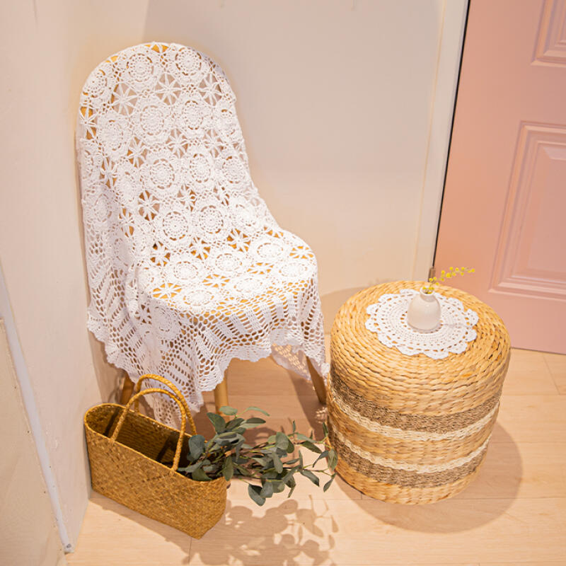 Square Sun Round Pattern Lace Table Mat Side Tablecloth white