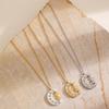 Collar Colgante Estrella Luna de Cobre Incrustado con Pedrería para Mujer Cadena Clavícula Sol Luna Metálico Brillante Joyería Y2K Regalo