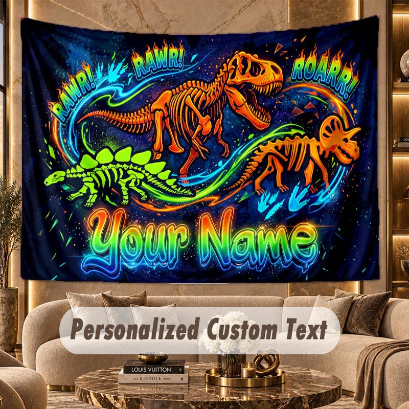 Dinosaur (568) Theme Personalized Tapestry Custom Name Text Wall Hanging Tapestry Home Background Decoration