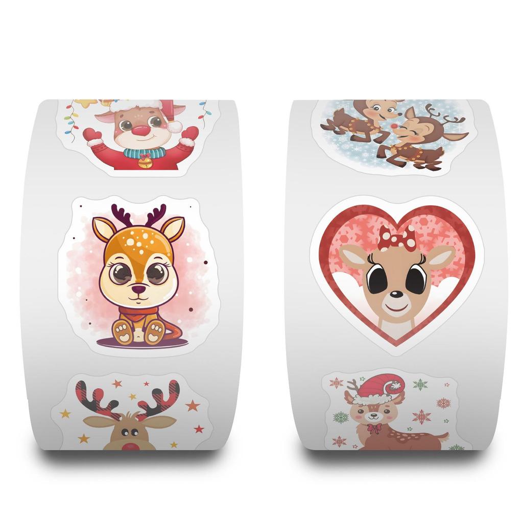 500-Piece Christmas Reindeer Cartoon Stickers for Kids' DIY Projects, Skateboards, Suitcases, and Diaries