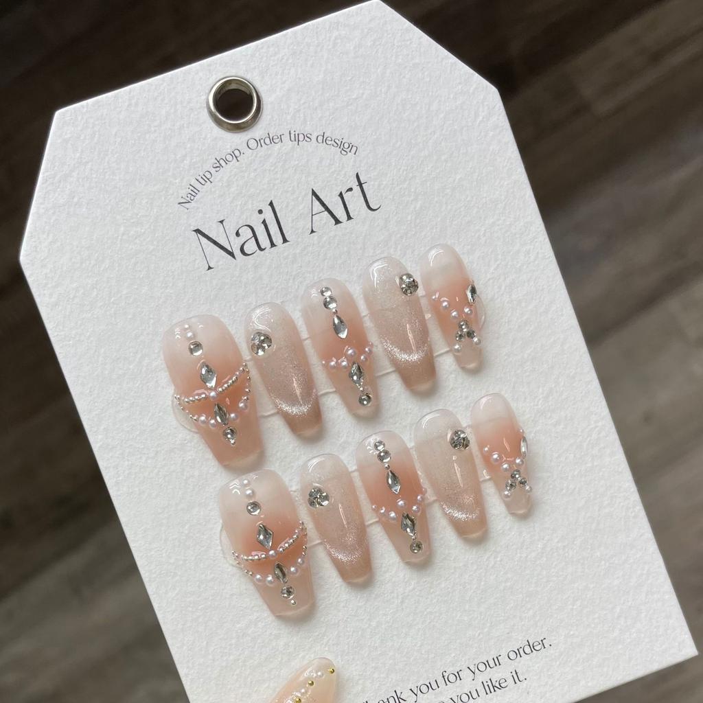 10 Pcs Black French Coffin Press On Nails Handmade Rhinestone Love Y2K Spicy Girl False Nails