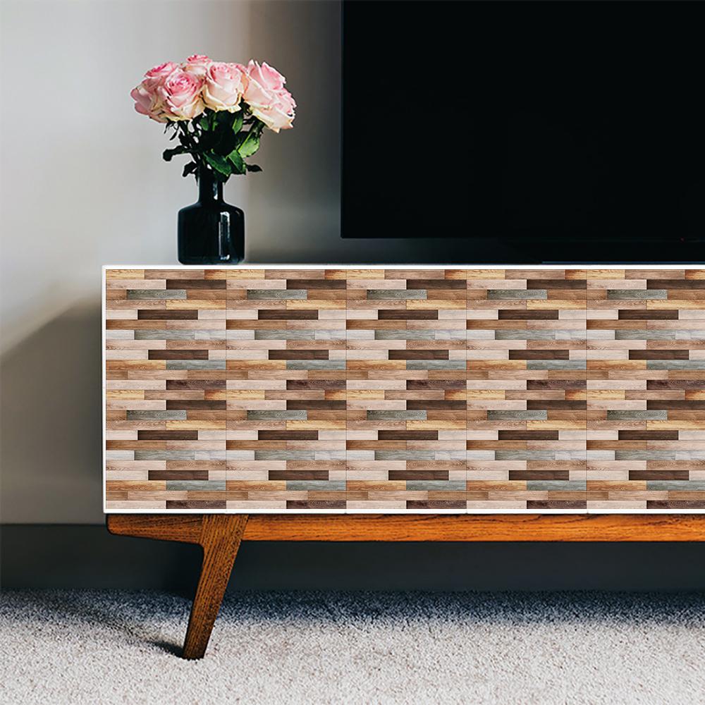 10pcs Wood Grain Tiles Floor Sticker Kitchen Cupboard Wardrobe Bathroom Home Renovation Peel & Stick Frosted Surface Wallpaper