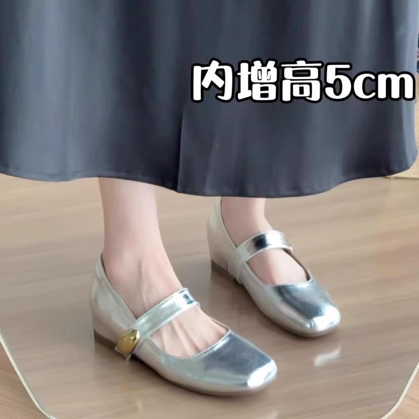 

Внутреннее увеличение высоты 5 см кожаные туфли Мэри Джейн на толстом каблуке женские 2025 новые ретро квадратный носок мелкий вырез туфли-лодочки на липучке 40