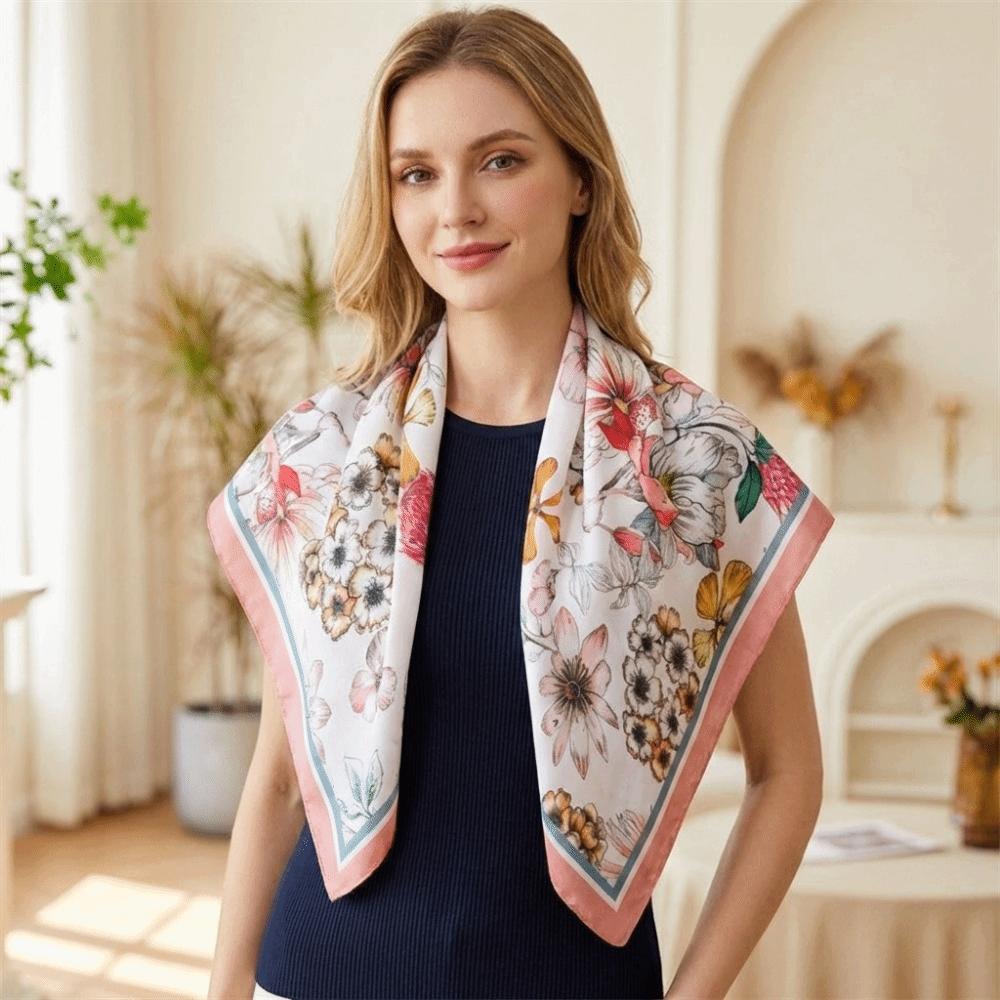 Floral Print Bandana Scarf Soft Neckerchief Scarf Fashion Hijab Scarf Women