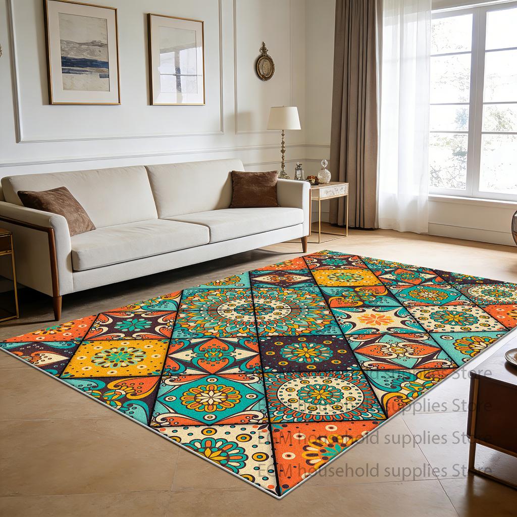 Colorful Ethnic Vintage Carpets Bohemian Living Room Decoration Large Area Rugs Washable Floor Fluffy Mat for Bedroom Bedside