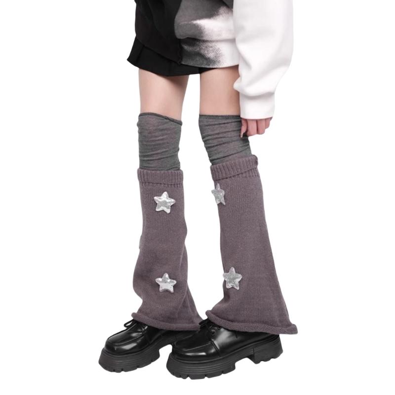 Polainas Punk para Mulheres Fofas Estrela Tricotadas Flare Longas para Botas com Meias Acima do Joelho Conjunto Roupa de Inverno Outono