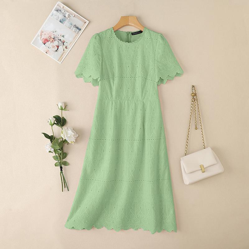 

ZANZEA Женское повседневное платье с круглым вырезом, короткими рукавами, вышивкой и кружевом 5XL зелёный