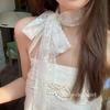 Y2K Women Narrow Long Scarf Solid Color Silk Black Bag Ribbon Headbands Choker Floral Lace Scarf