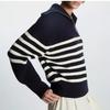 Maglieria a righe da donna a collo alto con revers larghi, pullover da donna nuovi semplici con mezza zip, moda casual