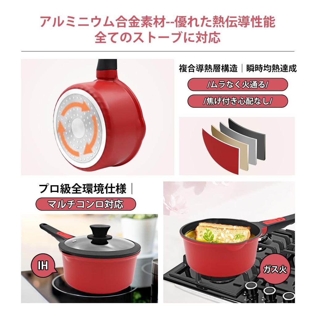 RANXINGST 16cm Saucepan with Induction and Gas Milk Pan with Nonstick Granite Coating and Removable Oven and Dishwasher Includes Silicone PFOA and