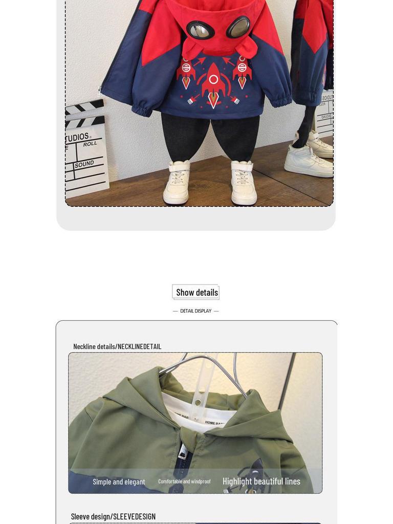 2025 Boys' Spring & Autumn Hooded Jackets - Trendy Medium & Large Sizes