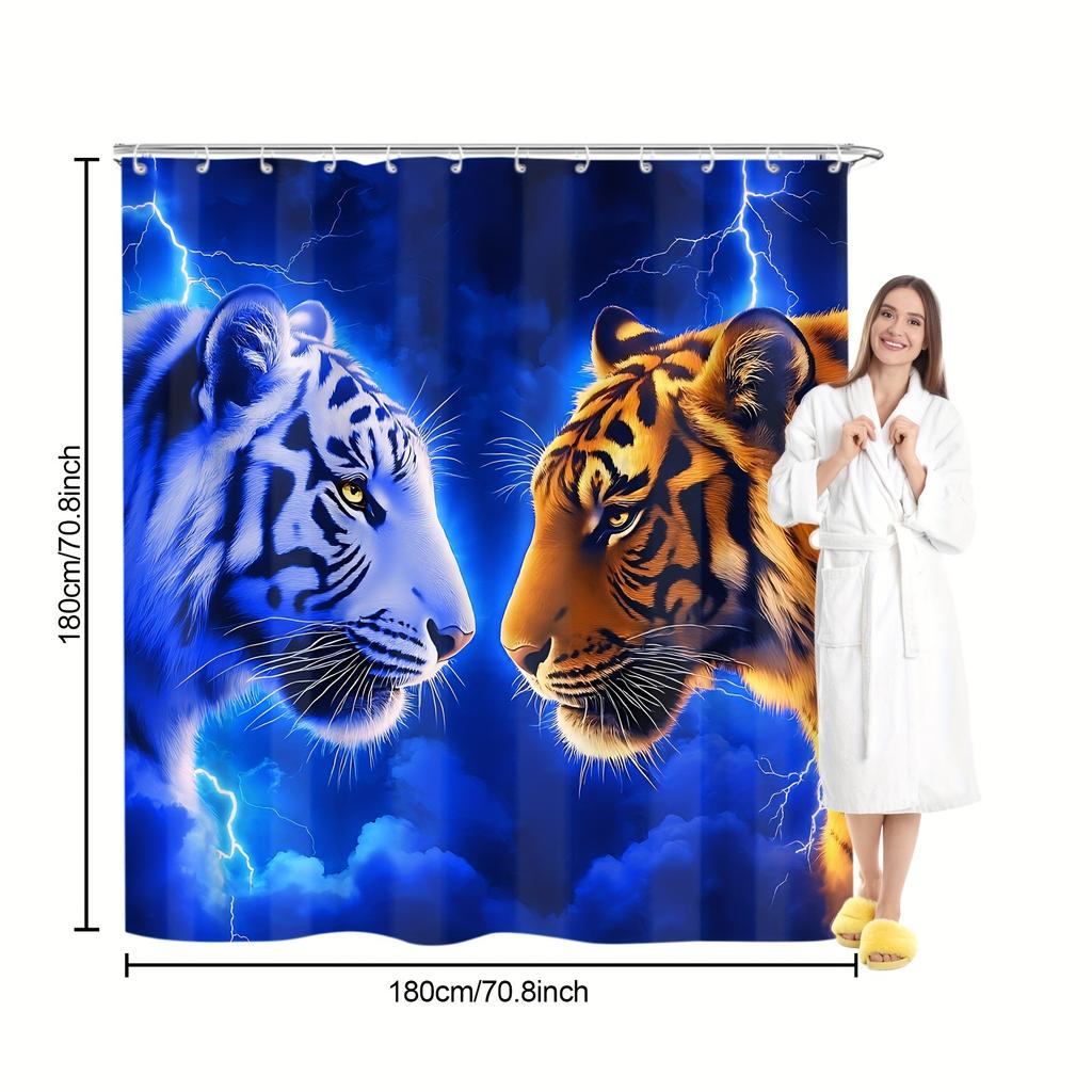 4Pcs Multicolor Background Shower Curtain Set with Non-Slip Bath Mat, Toilet Lid Cover, Contour Rug & 12 Hooks, Bathroom Decor