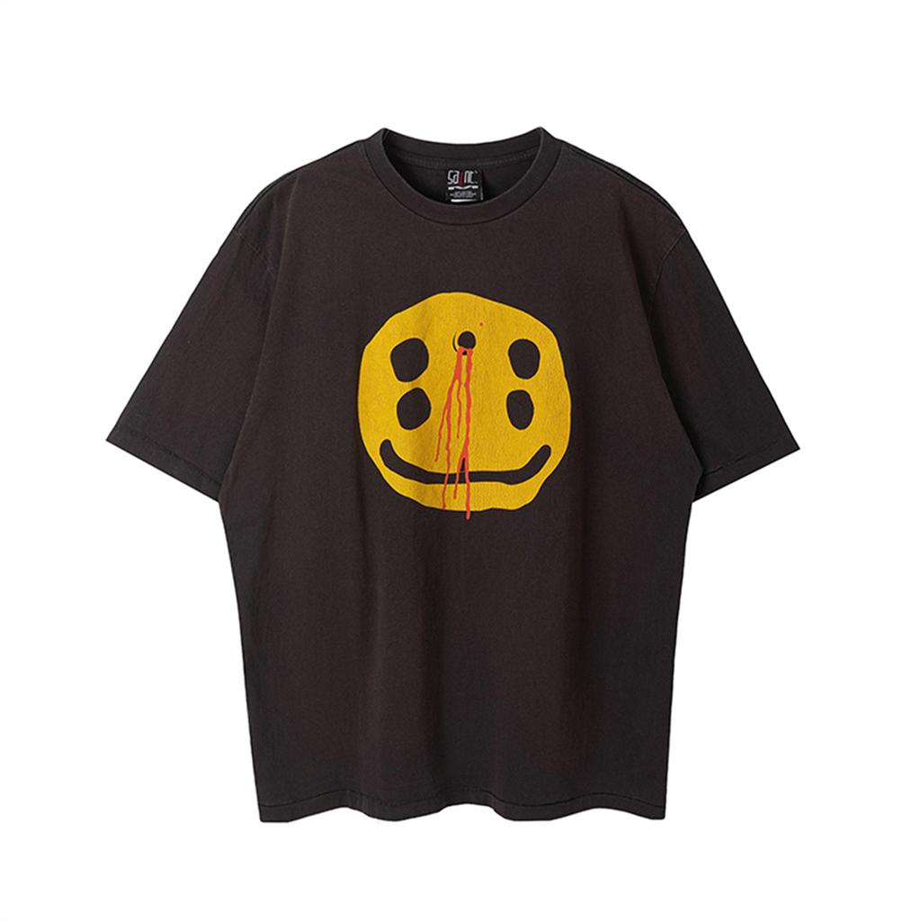 Print Vintage Streetwear Highquality Washed Shortsleeve Tops Highstreet Casual Loose Pure Cotton Tshirts