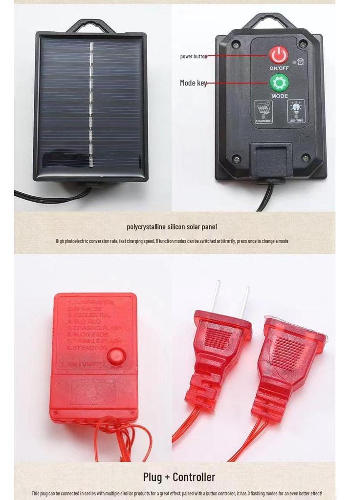 Solar-Powered New Year Lantern String Lights with Fu Character and Lucky Bag Design
