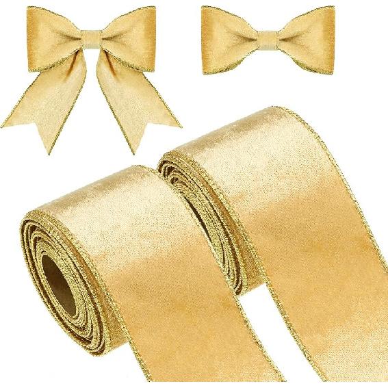 2 Rolls 2.5 Inch 10 Yards Christmas Velvet Ribbon Single Face Christmas Plain Velvet Ribbon for Gift Wrapping Crafts Xmas Wreath Tree Decor(Red)