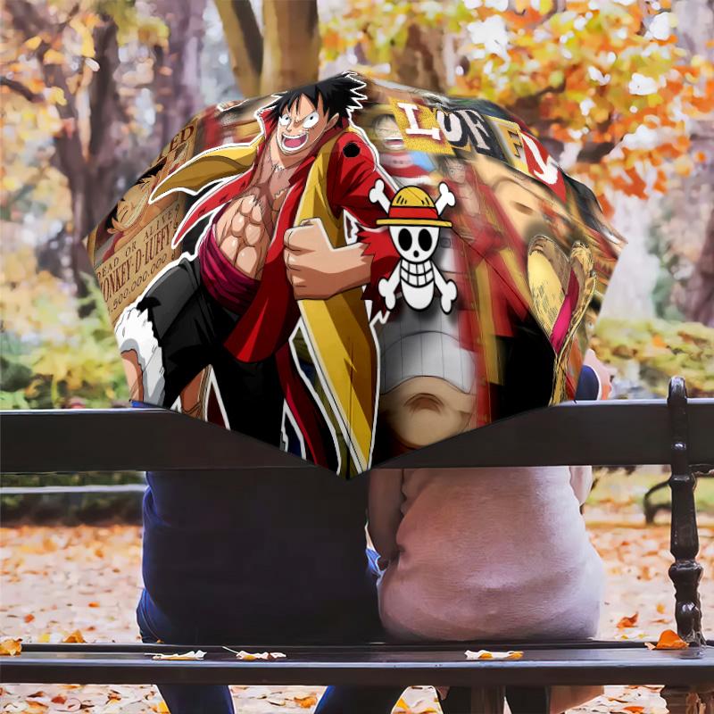 1 Adet Otomatik Katlanır Şemsiye - Anime One Piece Desenli Taşınabilir Katlanabilir Tasarım 8 Kemerli Noel Doğum Günü Hediyeleri