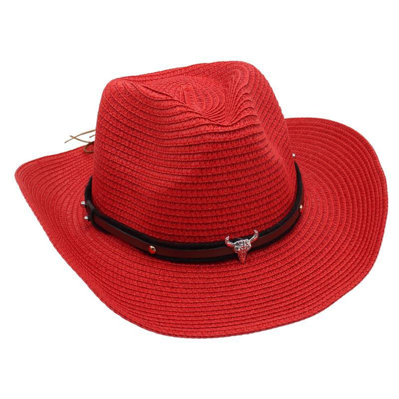 Western Cowboy Straw Hat Sun Hat Tibetan Bullhead Hat National Style Straw Knight Hat Sun Hat