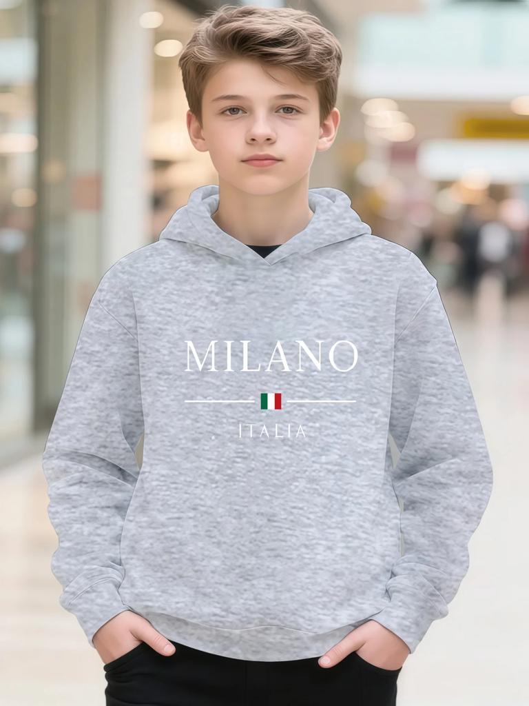 Kinder Streetwear Milano Italien Grafik Hoodie Italien Flagge Buchstaben Pullover Herbst Winter Fleece Warm Lässiges Kapuzensweatshirt