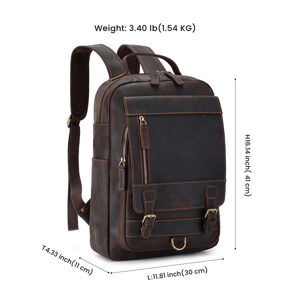 DUJIANG Men's Crazy Horse Leather High-Capacity Casual Backpack
