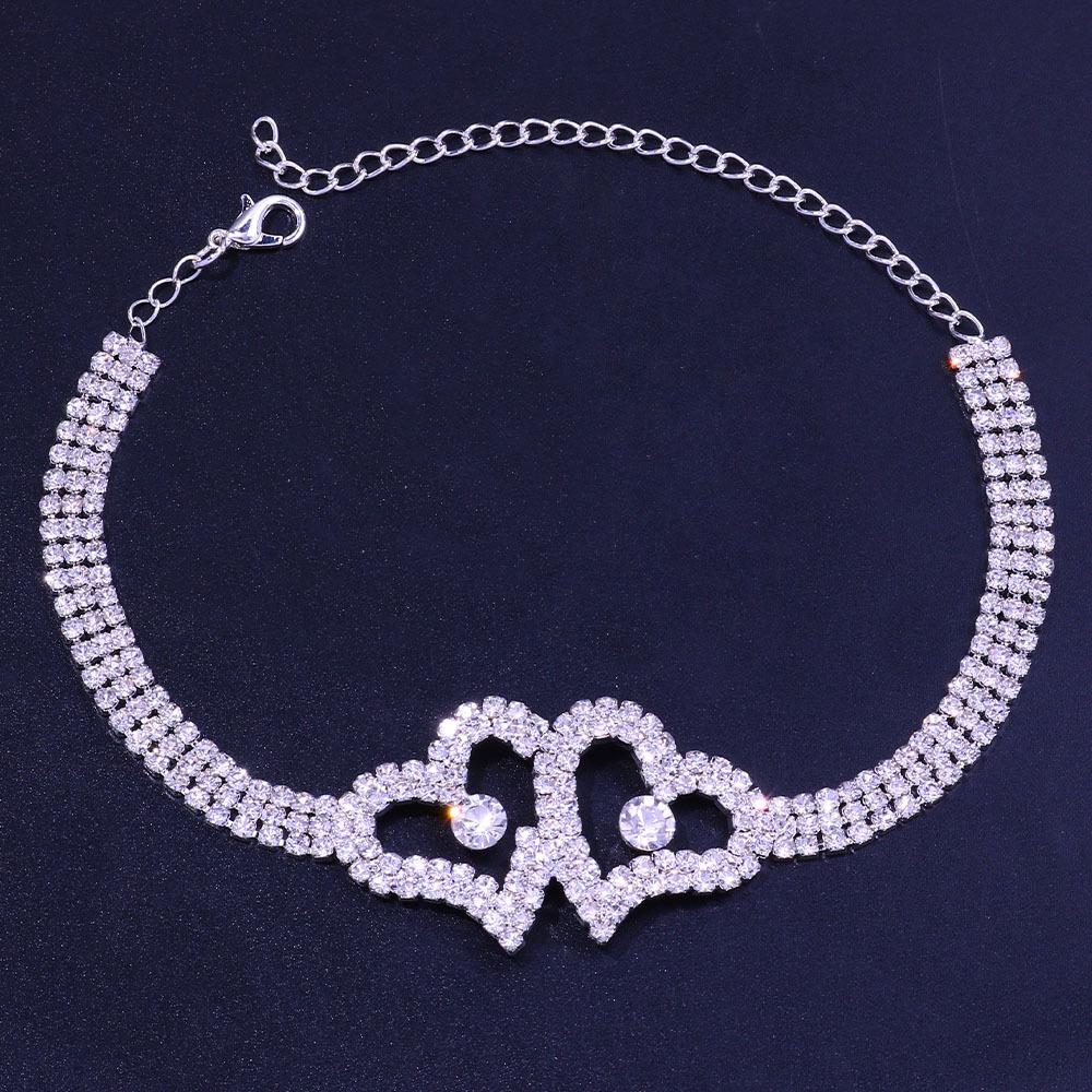 

Инкрустированный бриллиантами браслет на лодыжку в виде двойного сердца с сердечком на удачу, милые многорядные украшения для ног с бриллиантами 20 cm белый