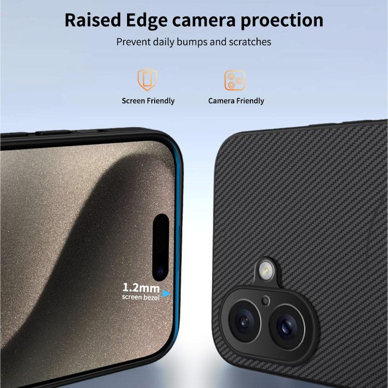 For iPhone 16 Magnetic Case WANLONFENG TQ1 Series Carbon Fiber Texture PC TPU Phone Cover with 2Pcs Screen Films