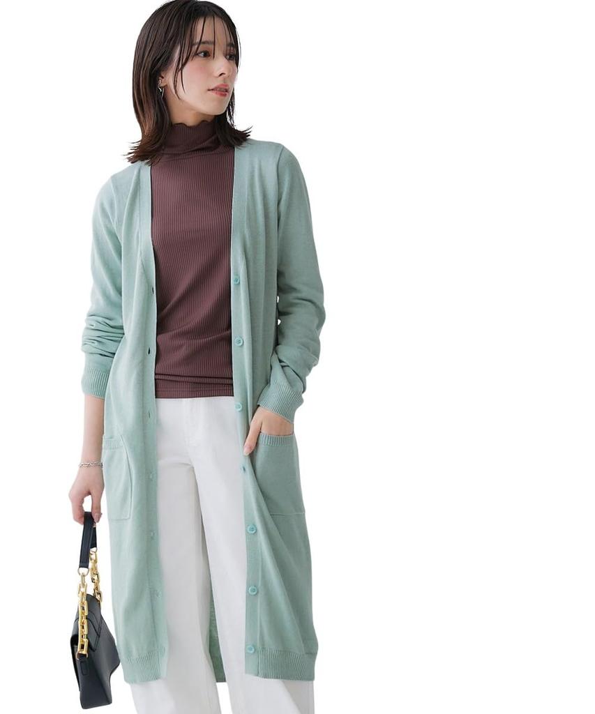 Nissen Knit Long UV Simple Cotton Size Mint Green Women's Cardigan, Sleeve, Protection, Blend, Spring/Autumn, M,