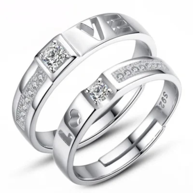 Fashion Exquisite Silver Color Pair Rings for Women Men Adjustable Couple Engagement Wedding Gift Jewelry Accessoires