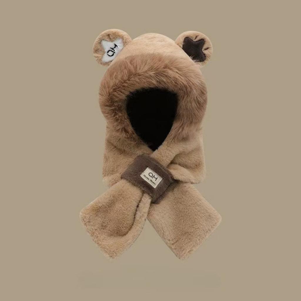 Mütze, Schal, Damen, Plüschmütze, Warme Mütze, Verdickt, Frostschutz, Winddicht, Kapuzenschal